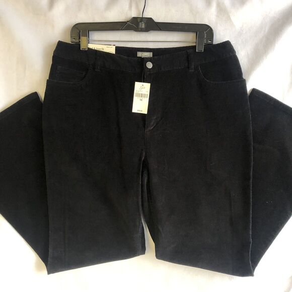 NWT J Jill Tried & True Fit Relaxed Stretch Black Corduroy Pants Boot Cut Sz 16